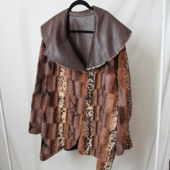 VINTAGE Glamorous 90s Plush Faux Fur Coat Mixed Animal Print Chi By Falchi Brand - Picture 2 of 13